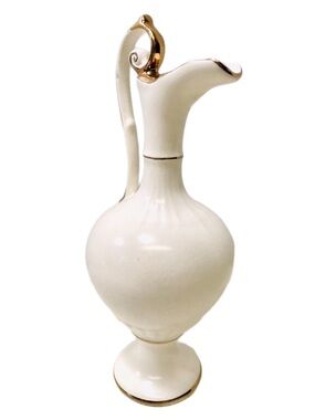 Vintage 1960’s Ivory Gold Gilded Porcelain Pitcher Ewer Limoges Style England